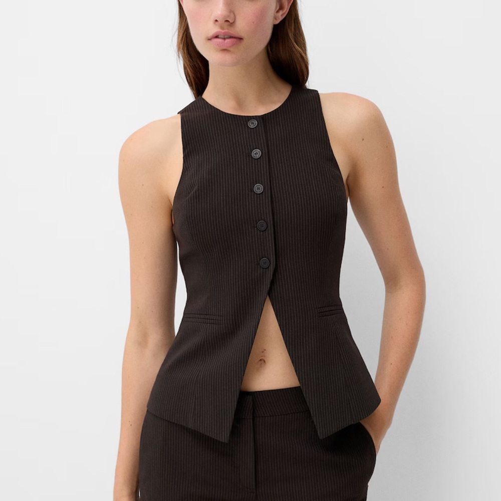 Bershka Pinstripe brown vest small nwt